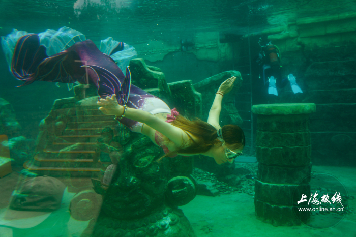 水滑道|实拍!沪上市民玛雅水公园戏水消暑!潜水区惊现＂美人鱼＂…