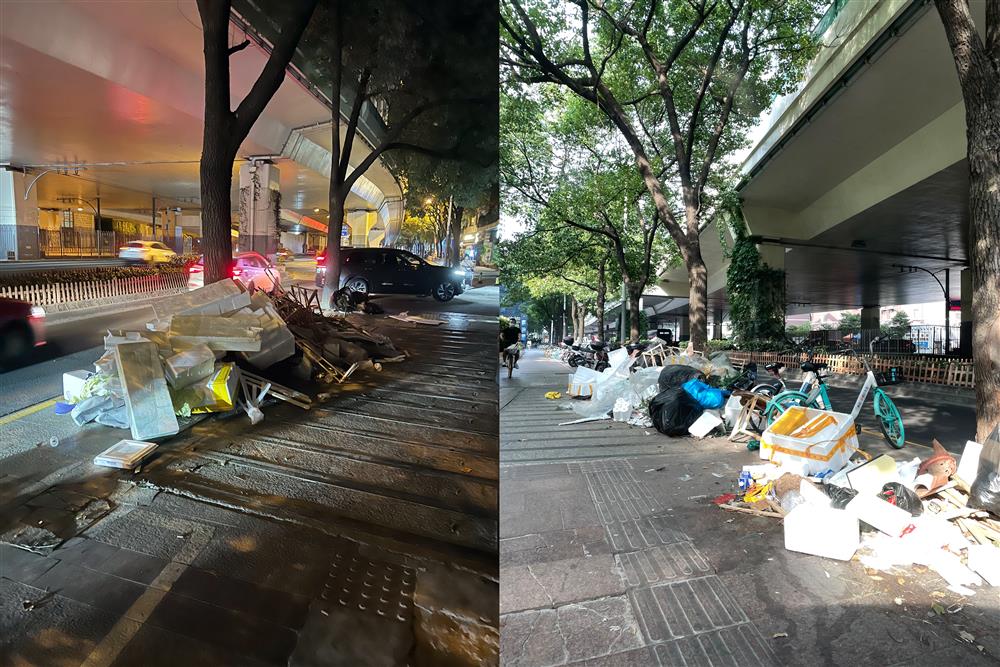 装修垃圾|深夜,成堆泡沫箱被偷偷扔到延安路高架下!“可回收”垃圾为何要偷倒?